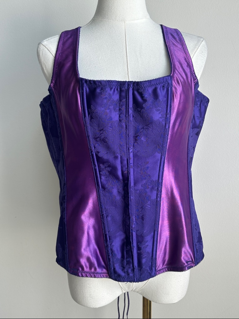 Vtg Womens 44 Satin Brocade Lace Up Corset Cosplay Ren Faire Whimsigoth USA
